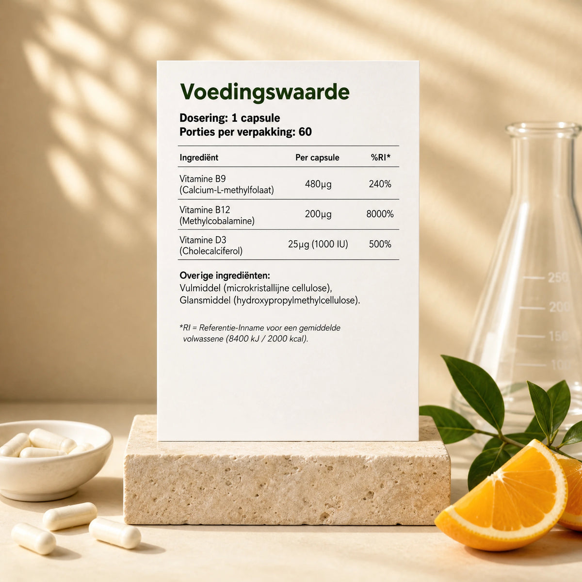 Foliumzuur, vitamine B12 en vitamine D3 supplement van Nature Avenue