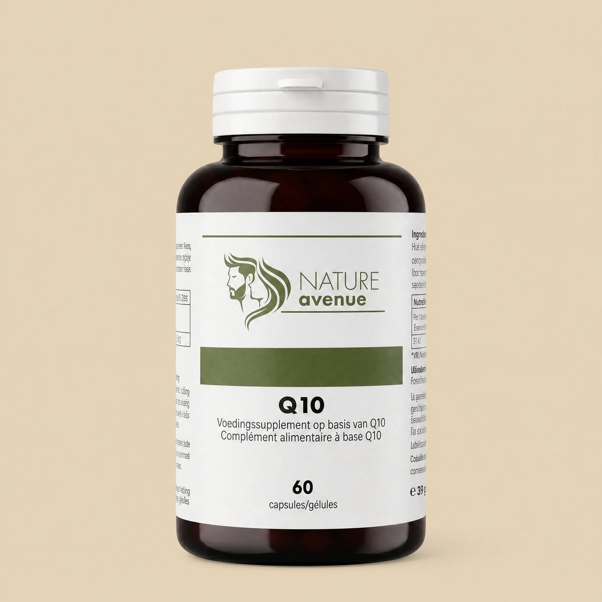 Q10 met lijnzaadolie van Nature Avenue - verpakking