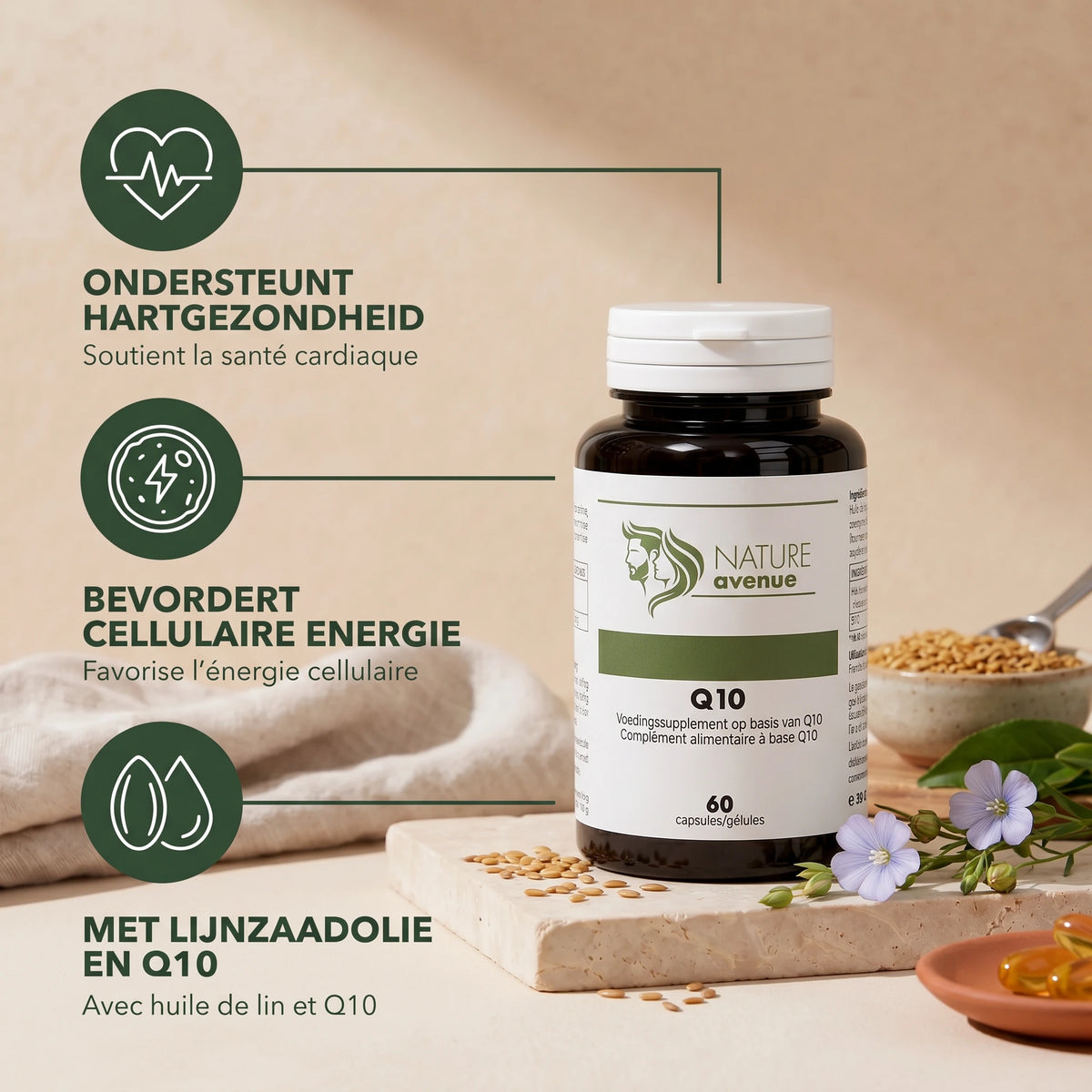 Q10 met lijnzaadolie capsules van Nature Avenue