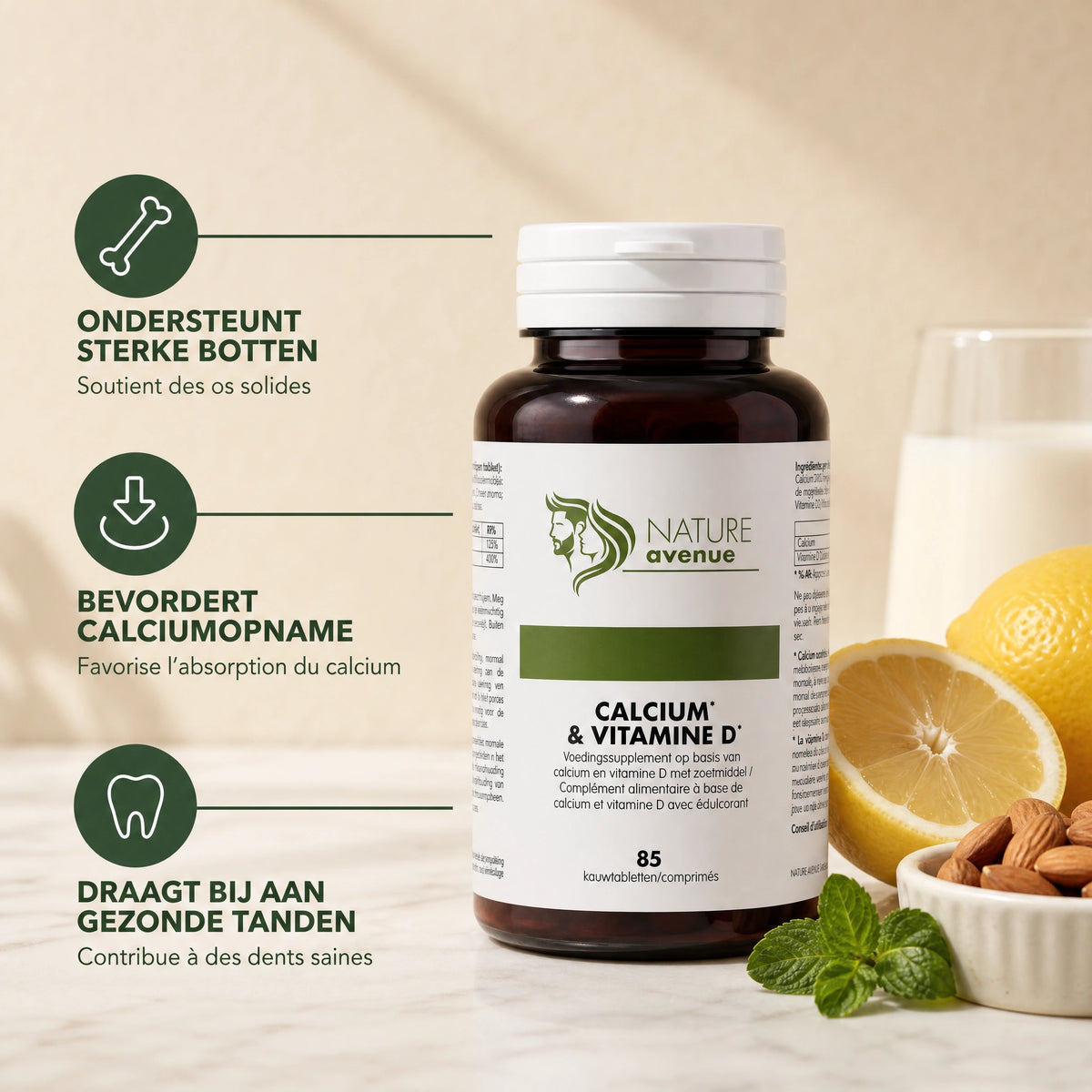 Calcium & Vitamine D kauwtabletten met citroensmaak - verpakking