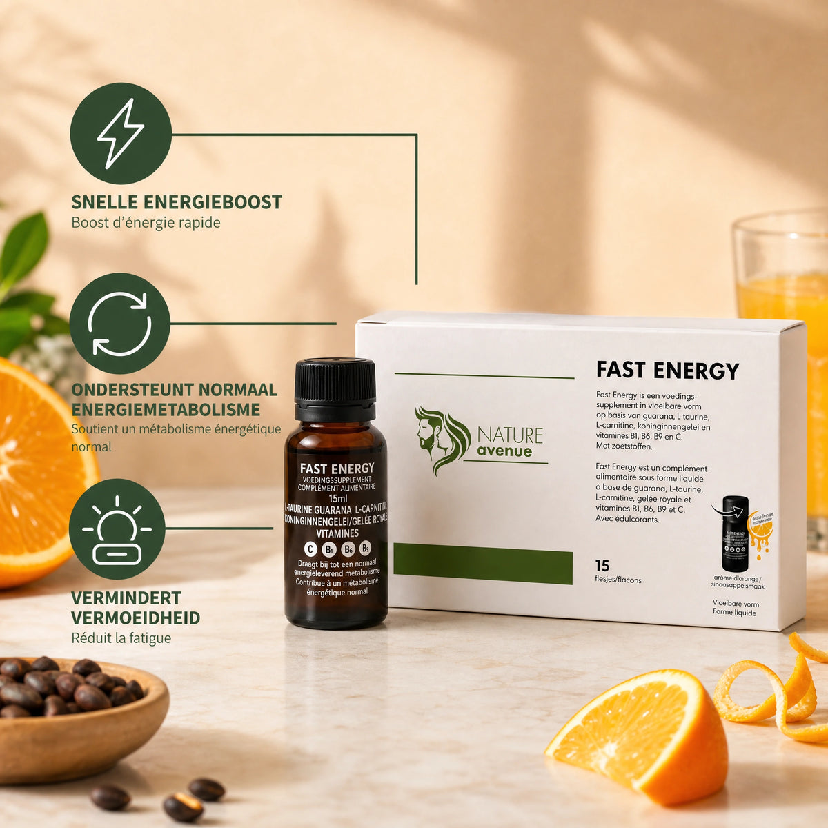 Fast Energy shots met guarana en B-vitaminen - verpakking