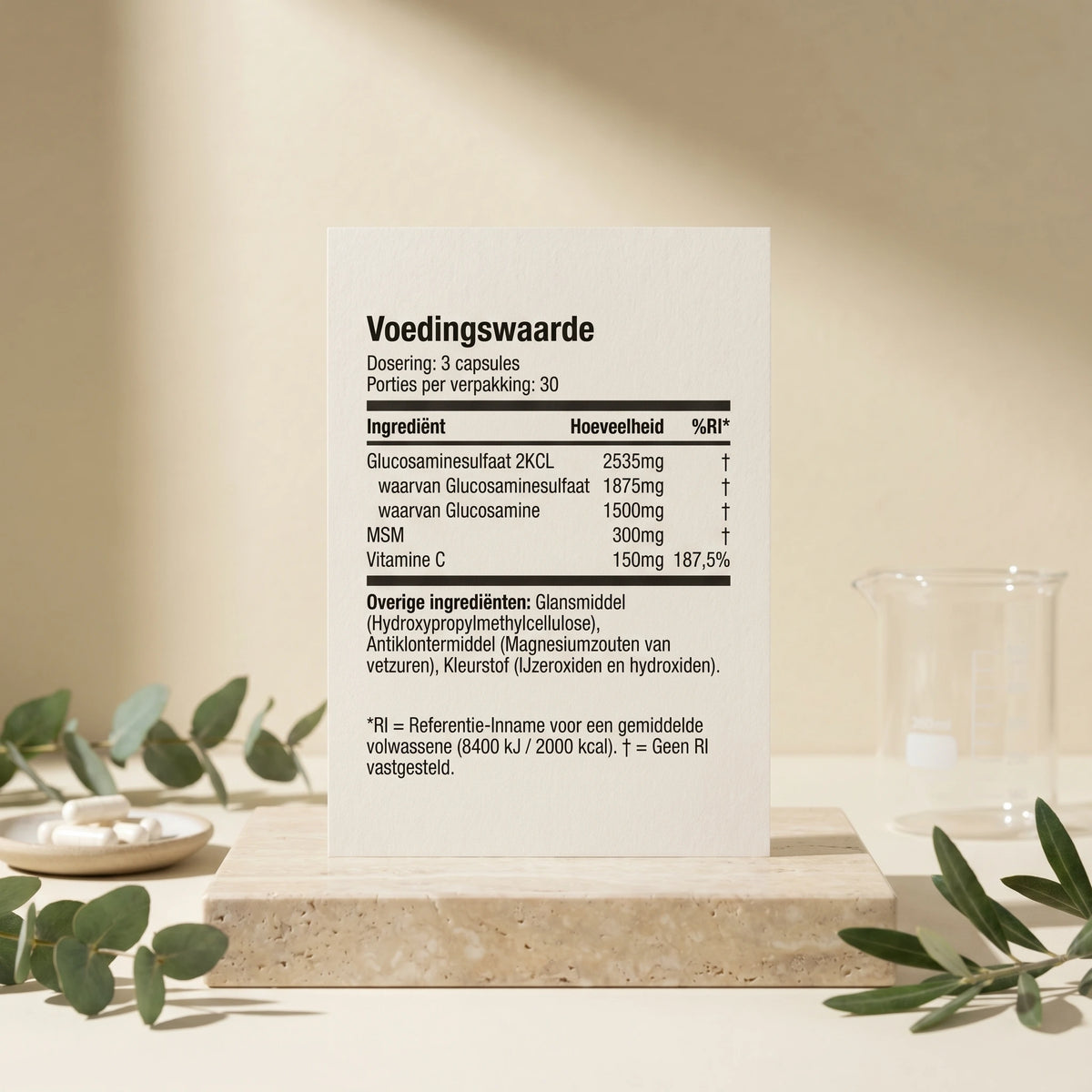 Ingrediënten en voedingswaarden van Glucosamine + MSM