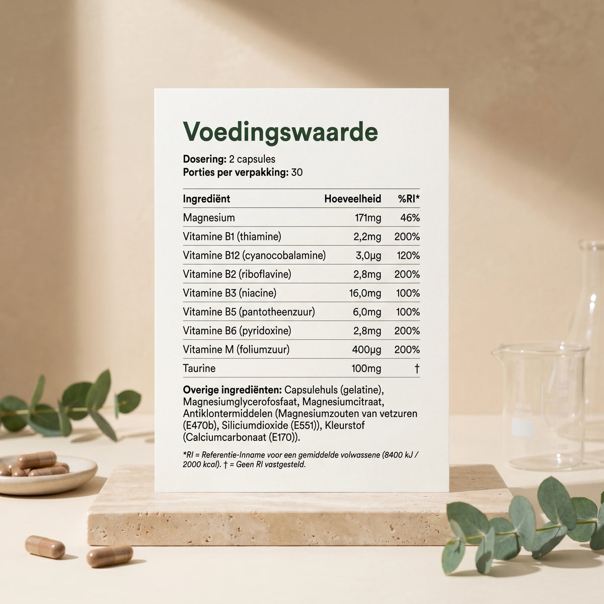 Ingrediënten en voedingswaarden van Magnesium & Vit B Complex