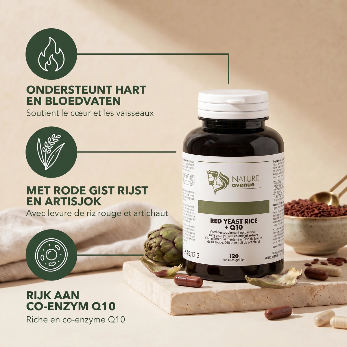 Rode gist rijst + Q10 + artisjok capsules van Nature Avenue