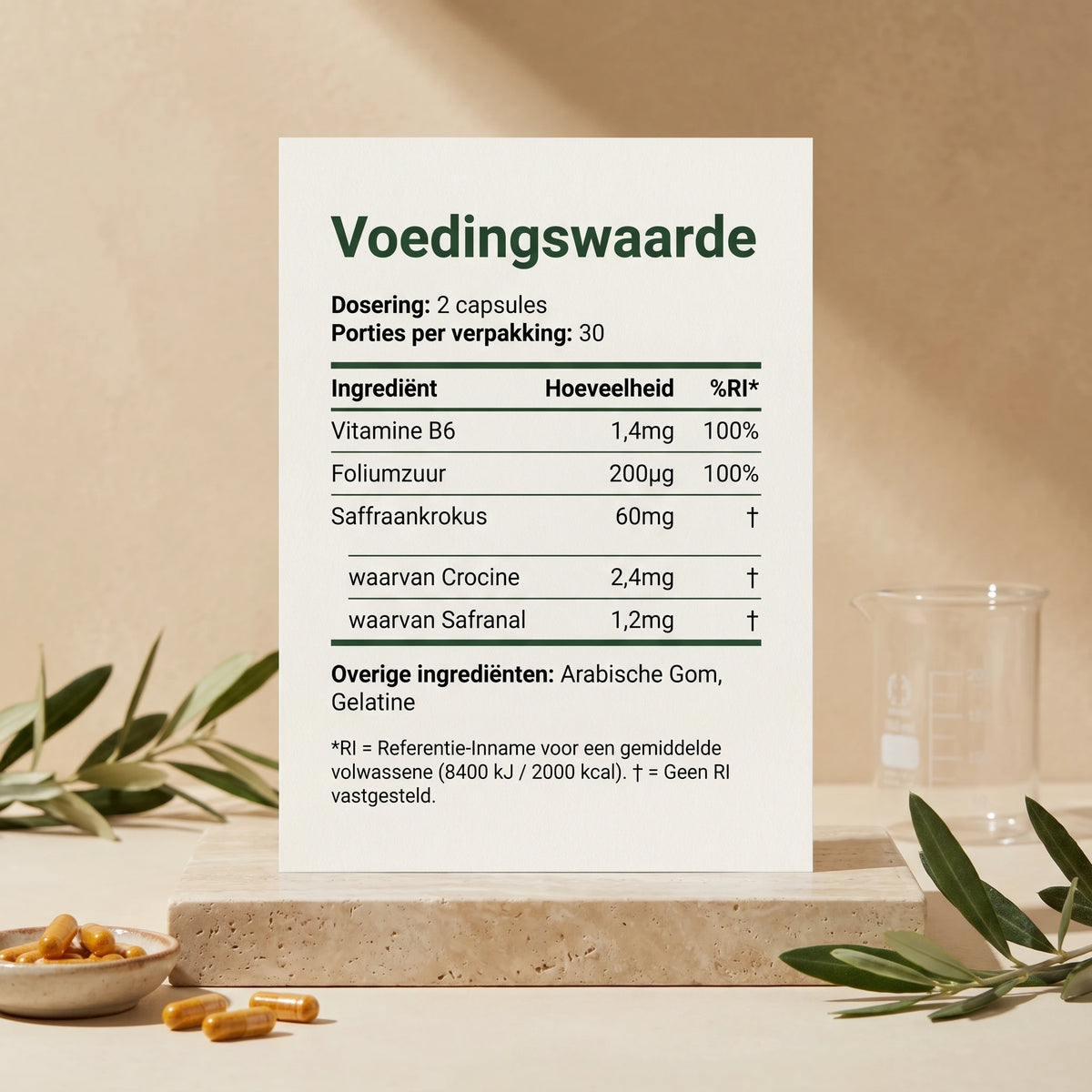 Ingrediënten en voedingswaarden van Saffron Forté