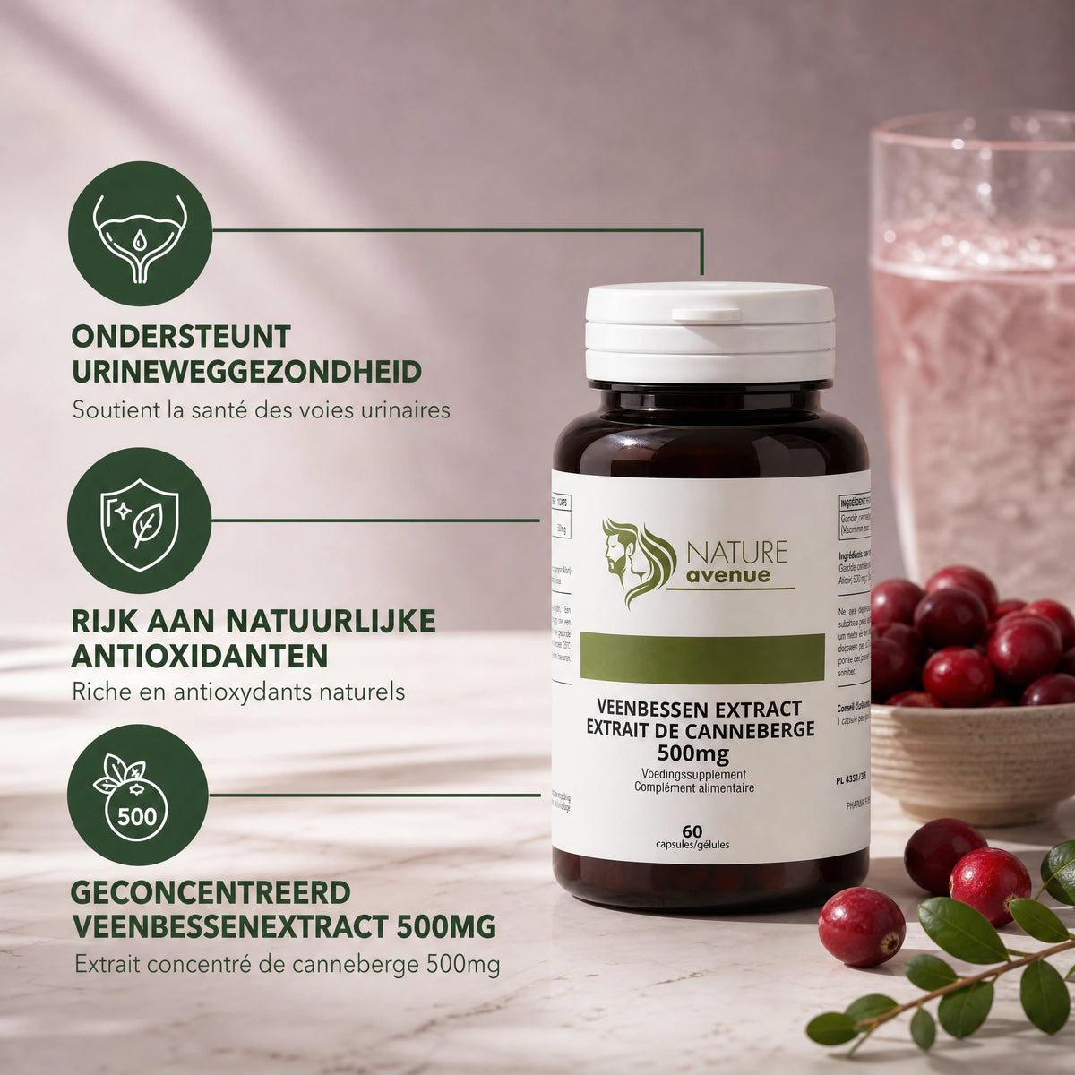 Veenbessen met cranberry-extract 500 mg - verpakking