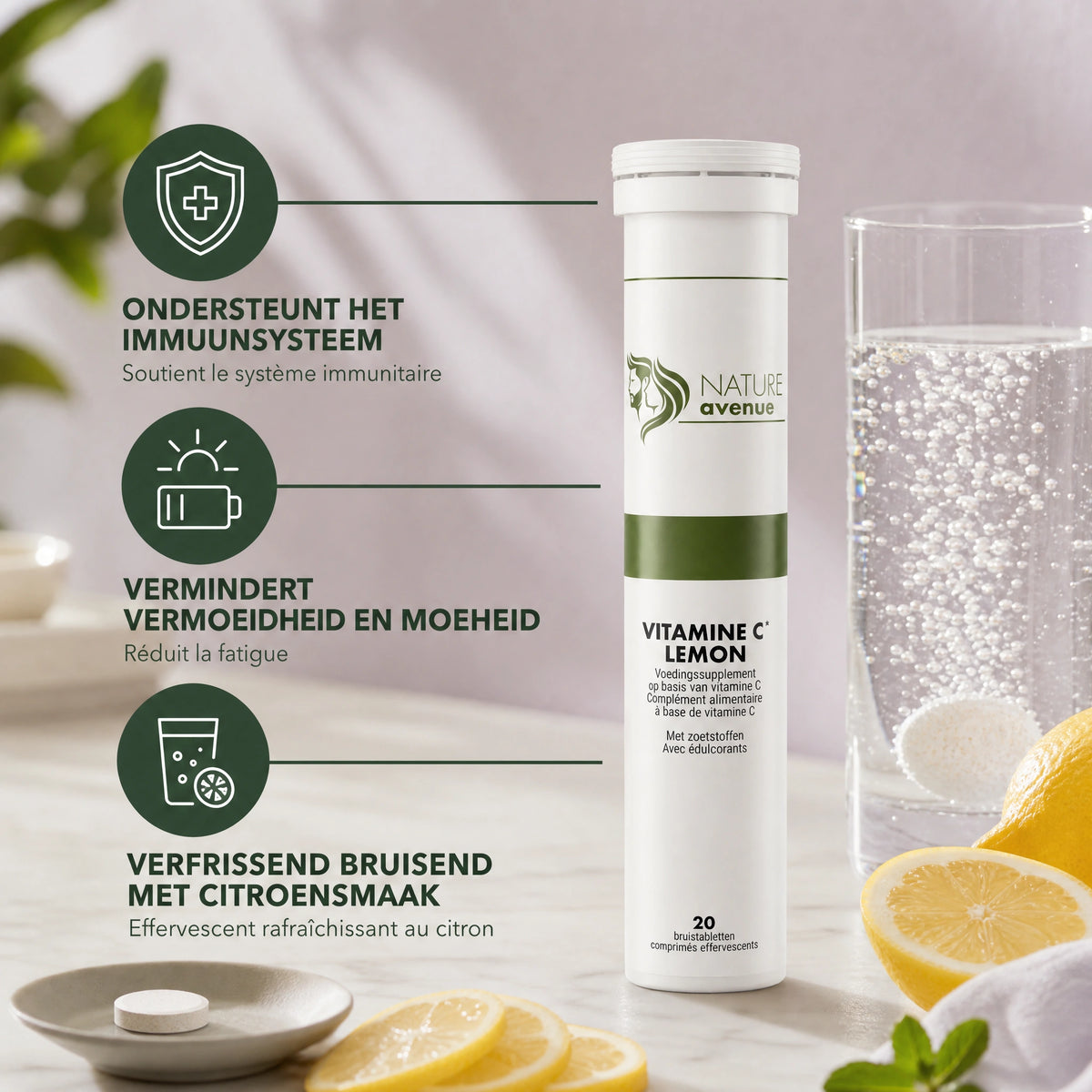 Vitamine C Lemon bruistabletten met citroensmaak - verpakking