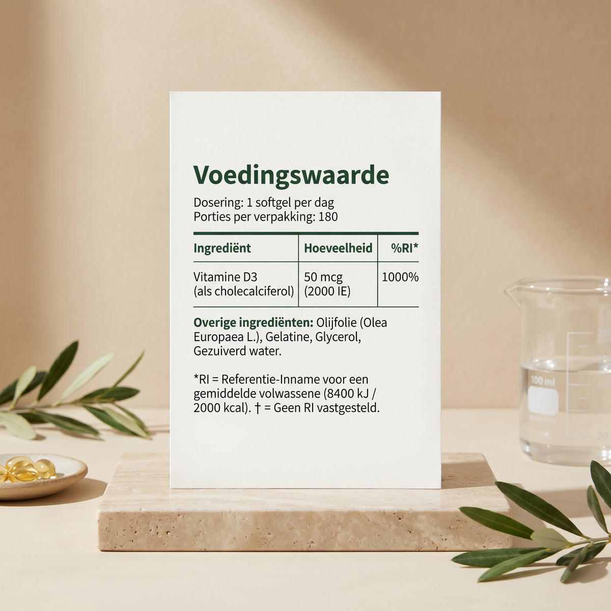 Ingrediënten en voedingswaarden van Vitamine D3 2000 IE
