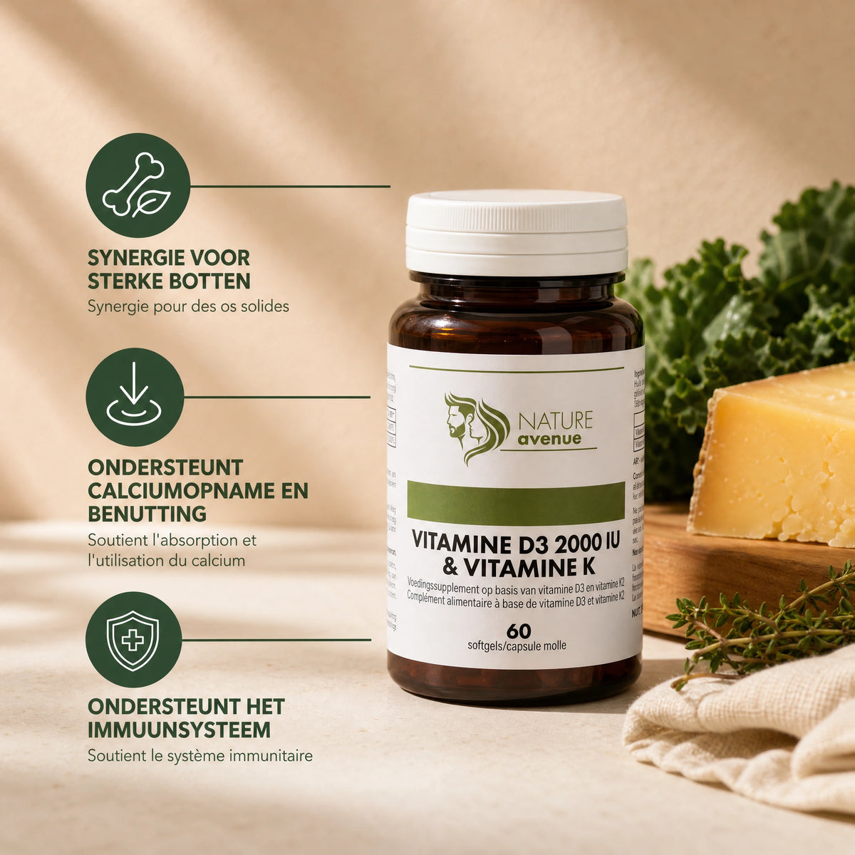 Vitamine D3 2000 IE + K2 softgels van Nature Avenue