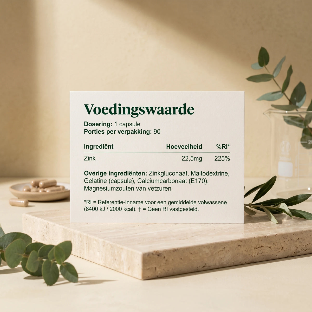Ingrediënten en voedingswaarden van Zink